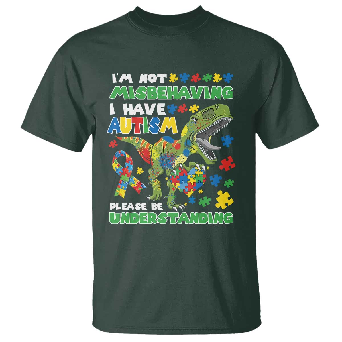 Funny Dinosaur Autism Support T Shirt I'm Not Misbehaving I Have Autism Please Be Understanding