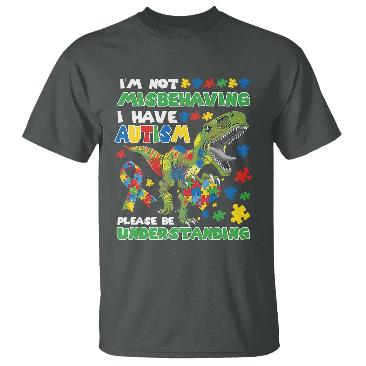 Funny Dinosaur Autism Support T Shirt I'm Not Misbehaving I Have Autism Please Be Understanding