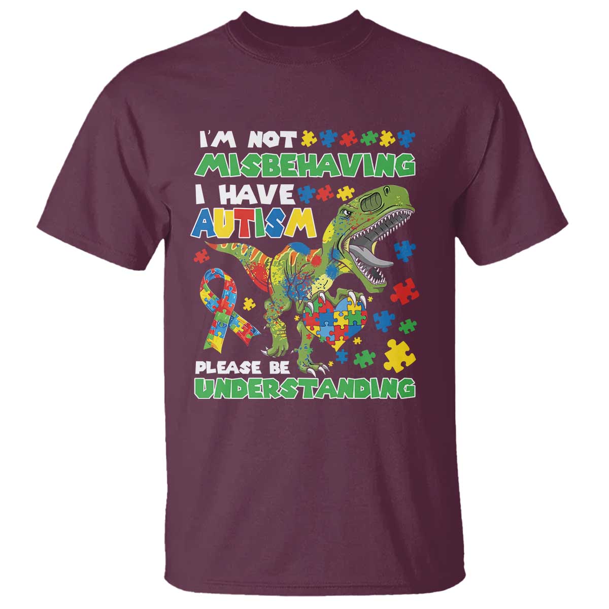 Funny Dinosaur Autism Support T Shirt I'm Not Misbehaving I Have Autism Please Be Understanding