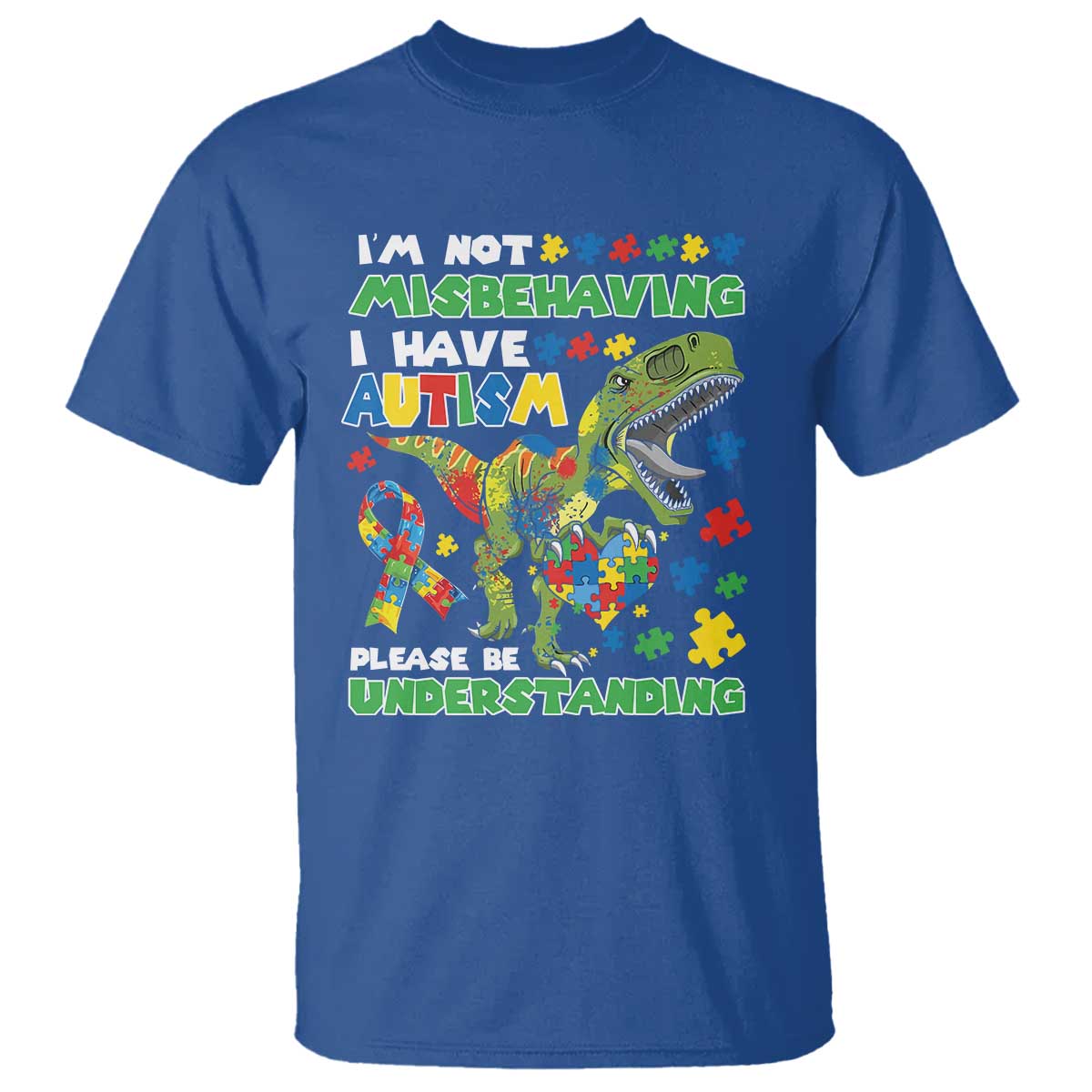 Funny Dinosaur Autism Support T Shirt I'm Not Misbehaving I Have Autism Please Be Understanding