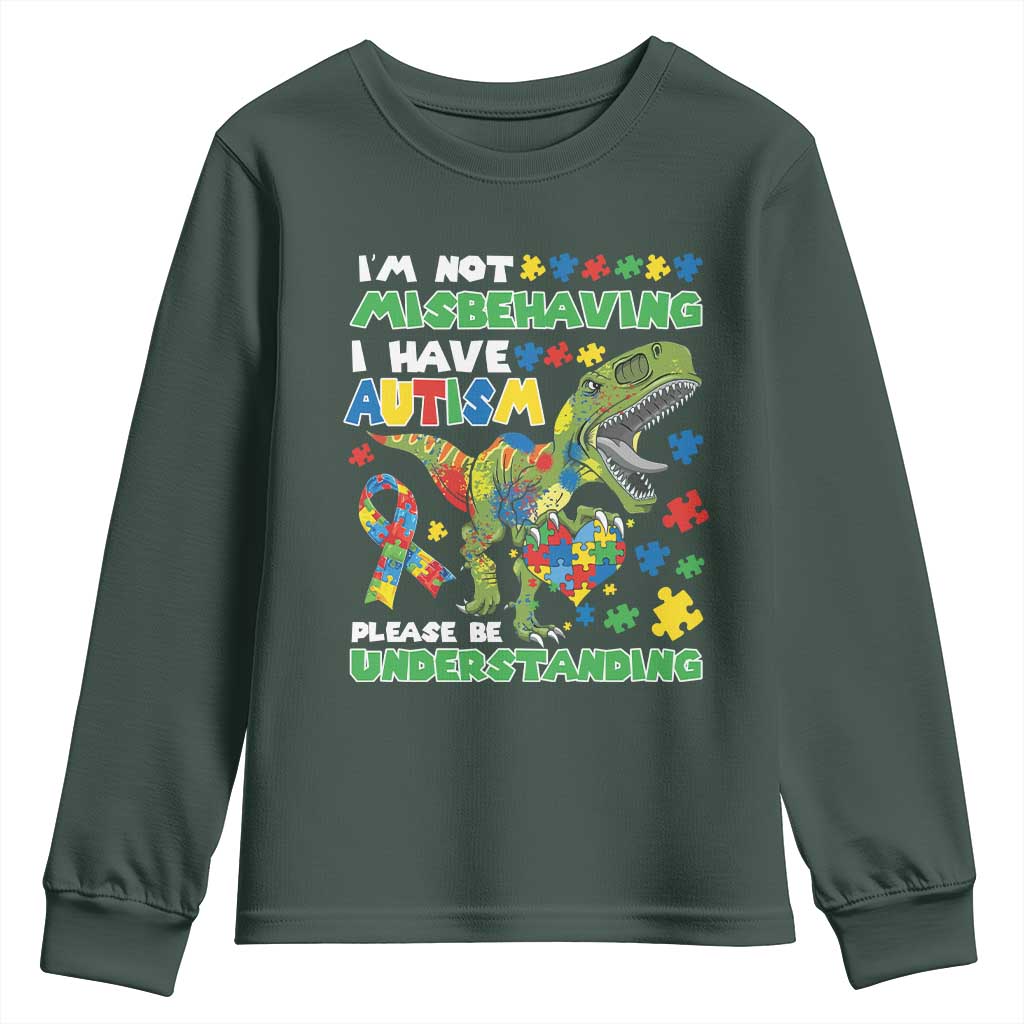 Funny Dinosaur Autism Support Youth Sweatshirt I'm Not Misbehaving I Have Autism Please Be Understanding