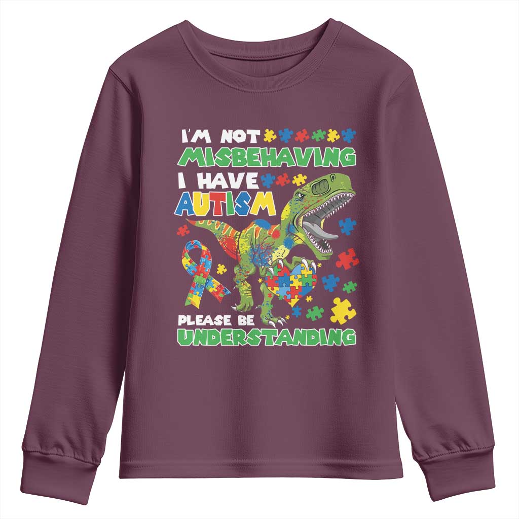 Funny Dinosaur Autism Support Youth Sweatshirt I'm Not Misbehaving I Have Autism Please Be Understanding