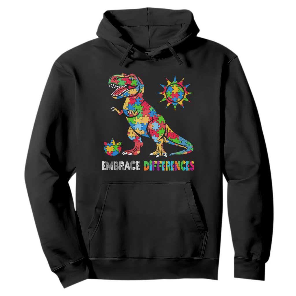 Funny Autism Support Embrace Differences Hoodie Puzzle Dinosaur