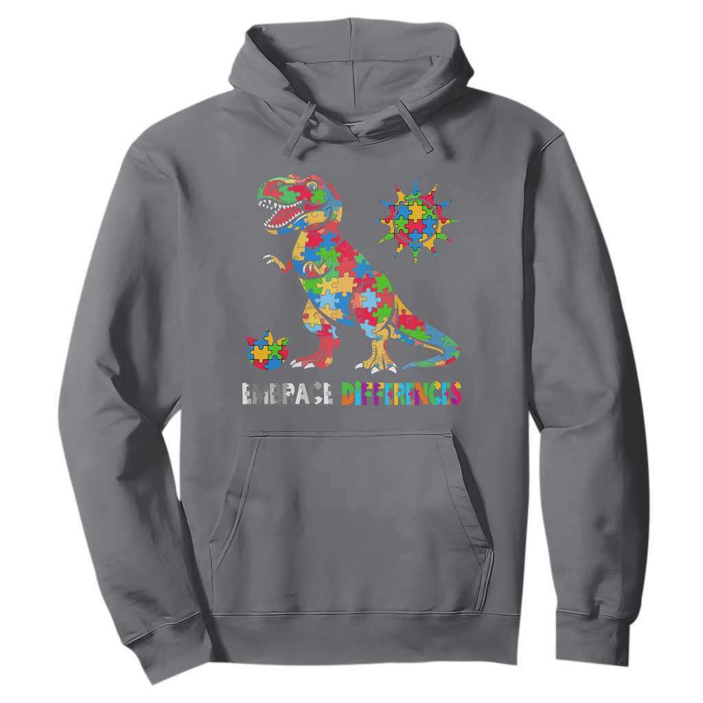 Funny Autism Support Embrace Differences Hoodie Puzzle Dinosaur