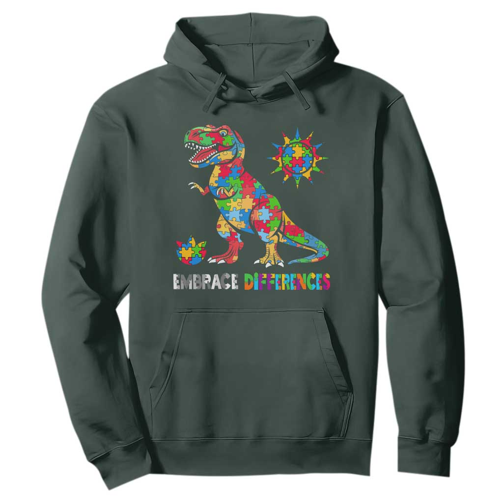 Funny Autism Support Embrace Differences Hoodie Puzzle Dinosaur