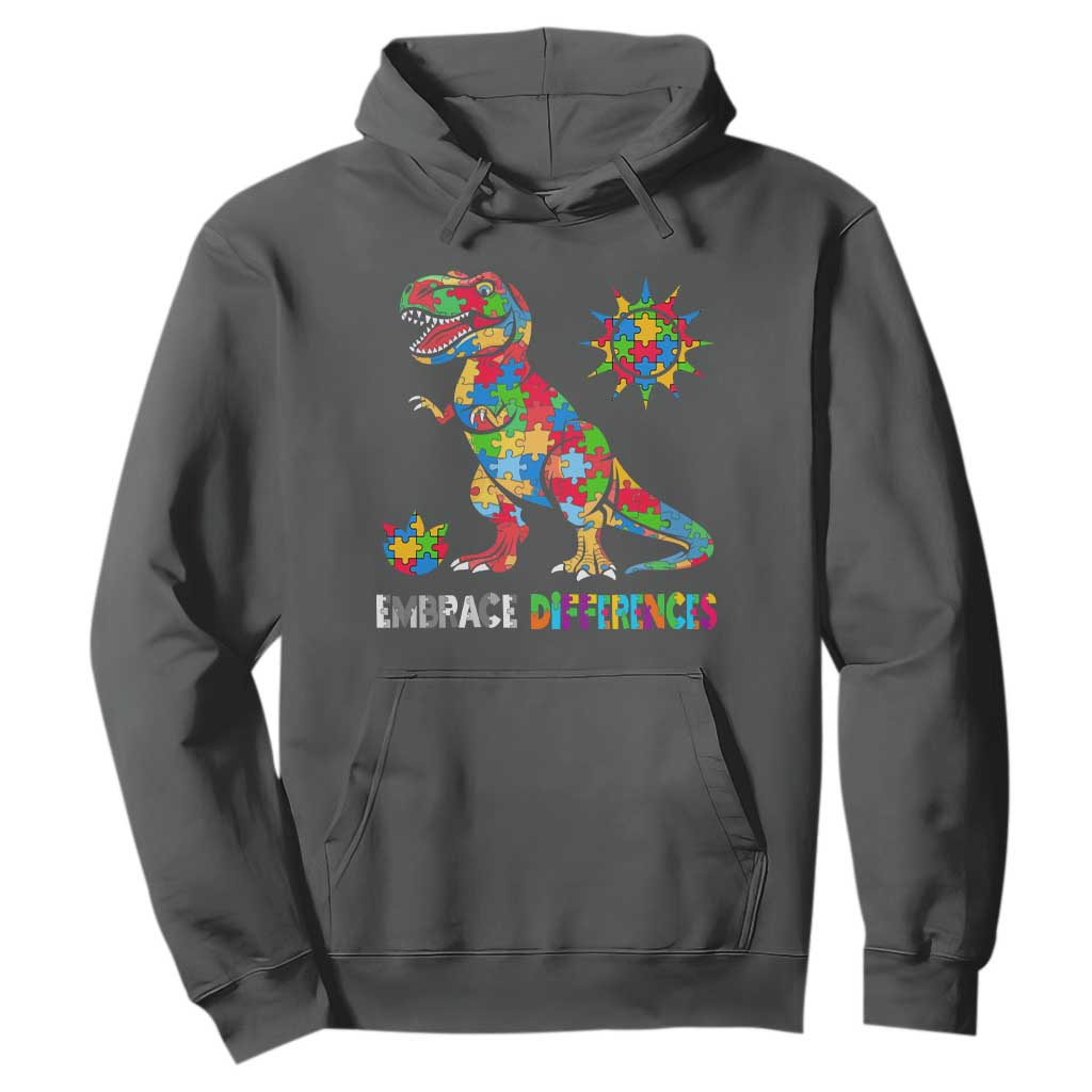 Funny Autism Support Embrace Differences Hoodie Puzzle Dinosaur