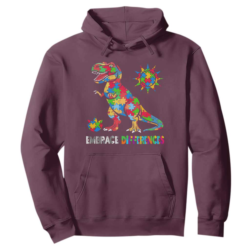 Funny Autism Support Embrace Differences Hoodie Puzzle Dinosaur