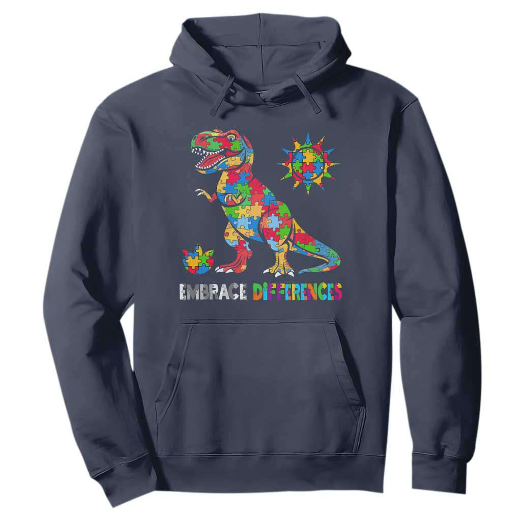 Funny Autism Support Embrace Differences Hoodie Puzzle Dinosaur