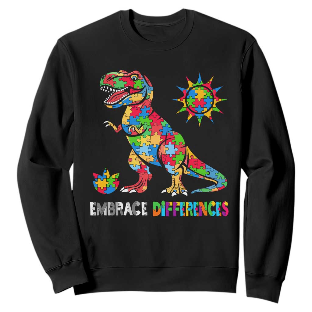 Funny Autism Support Embrace Differences Sweatshirt Puzzle Dinosaur