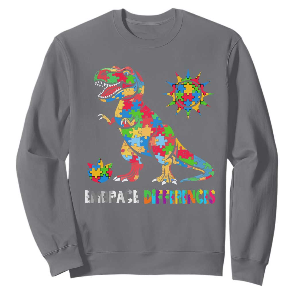 Funny Autism Support Embrace Differences Sweatshirt Puzzle Dinosaur