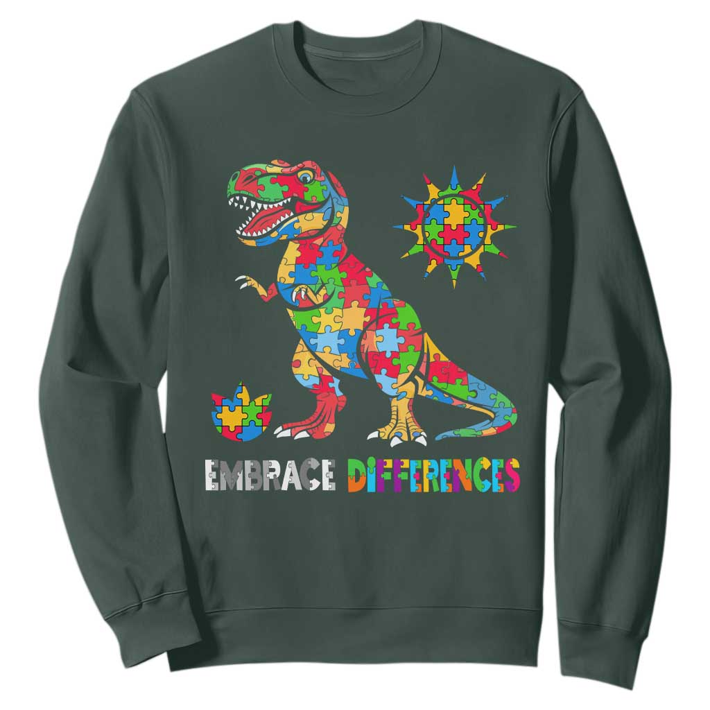 Funny Autism Support Embrace Differences Sweatshirt Puzzle Dinosaur