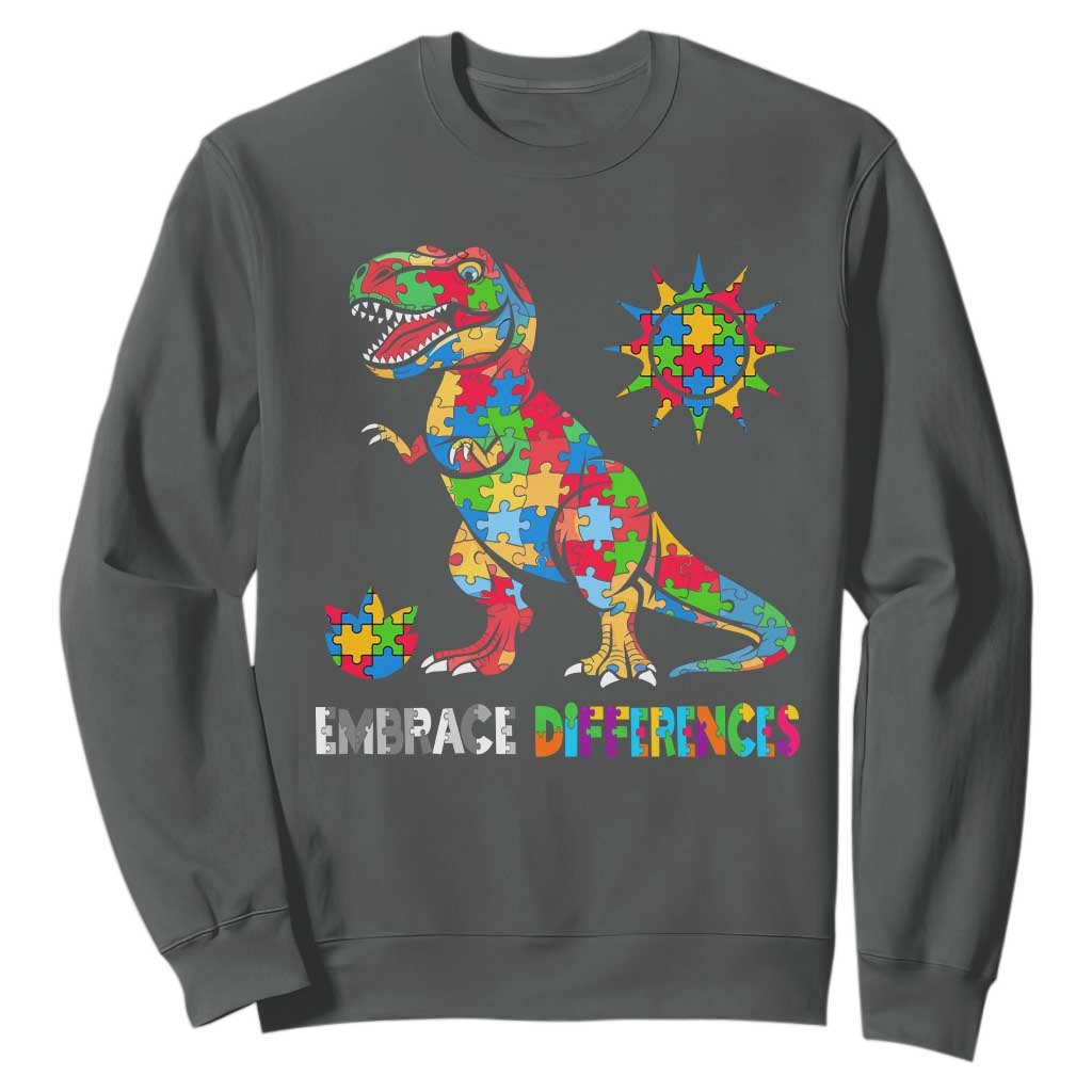 Funny Autism Support Embrace Differences Sweatshirt Puzzle Dinosaur