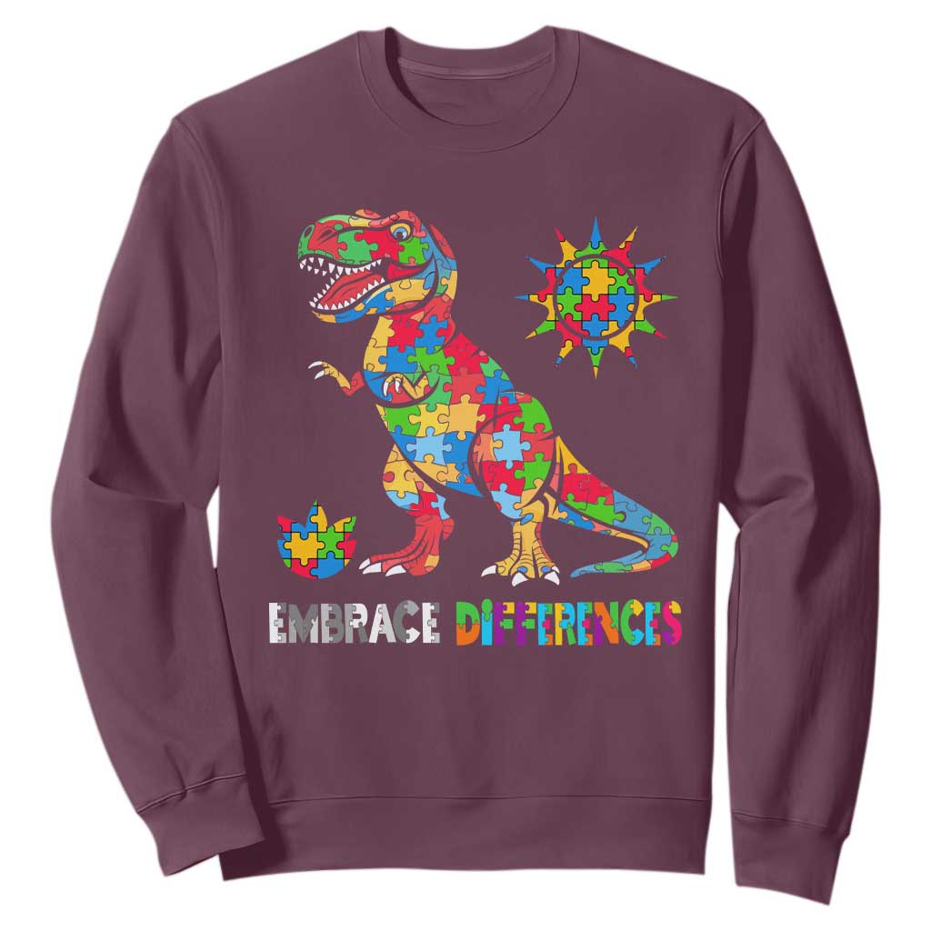 Funny Autism Support Embrace Differences Sweatshirt Puzzle Dinosaur