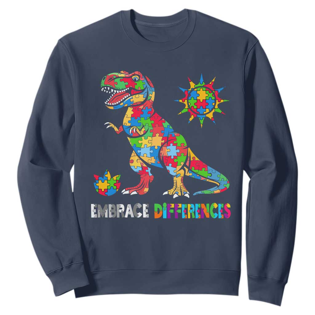 Funny Autism Support Embrace Differences Sweatshirt Puzzle Dinosaur