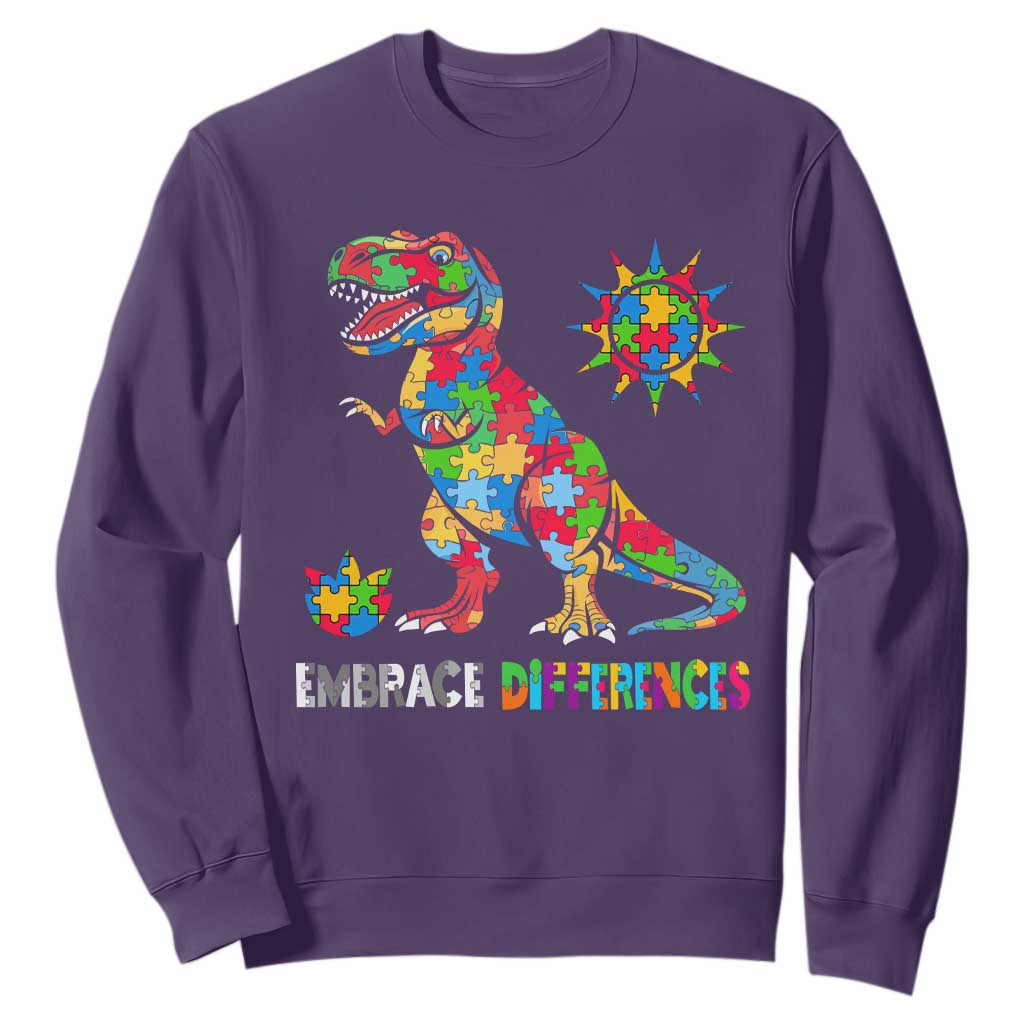 Funny Autism Support Embrace Differences Sweatshirt Puzzle Dinosaur