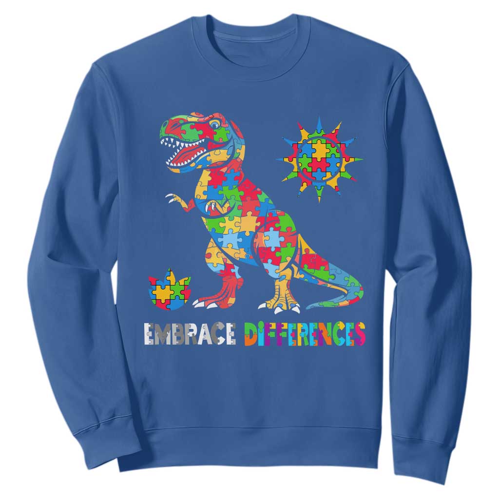 Funny Autism Support Embrace Differences Sweatshirt Puzzle Dinosaur
