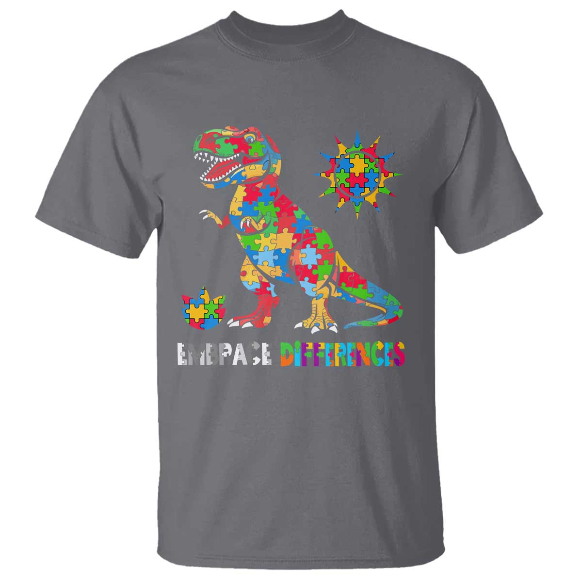 Funny Autism Support Embrace Differences T Shirt Puzzle Dinosaur