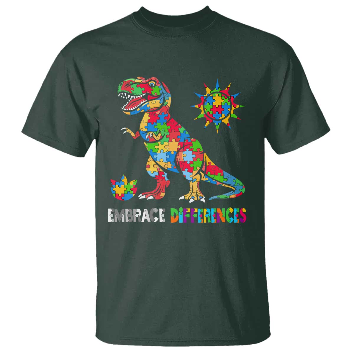 Funny Autism Support Embrace Differences T Shirt Puzzle Dinosaur