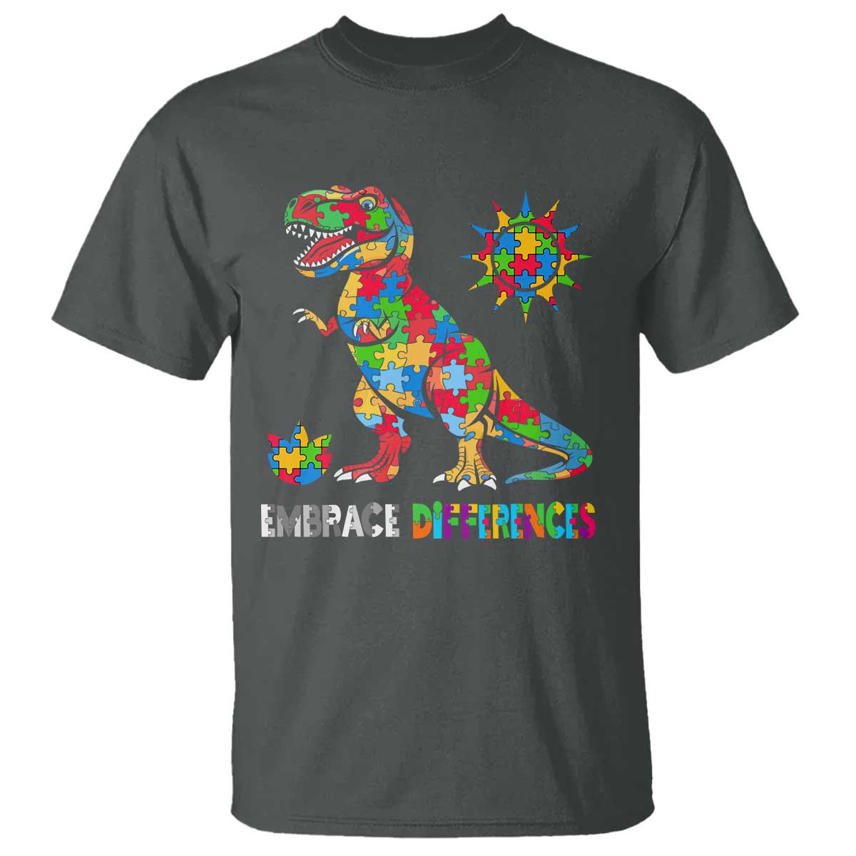 Funny Autism Support Embrace Differences T Shirt Puzzle Dinosaur