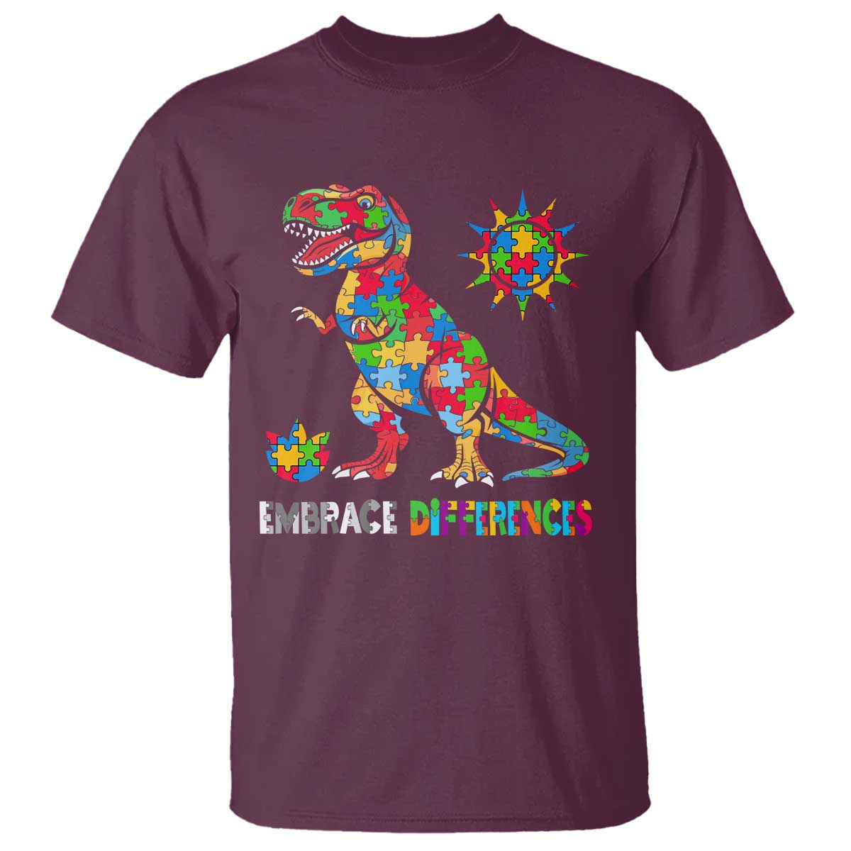 Funny Autism Support Embrace Differences T Shirt Puzzle Dinosaur
