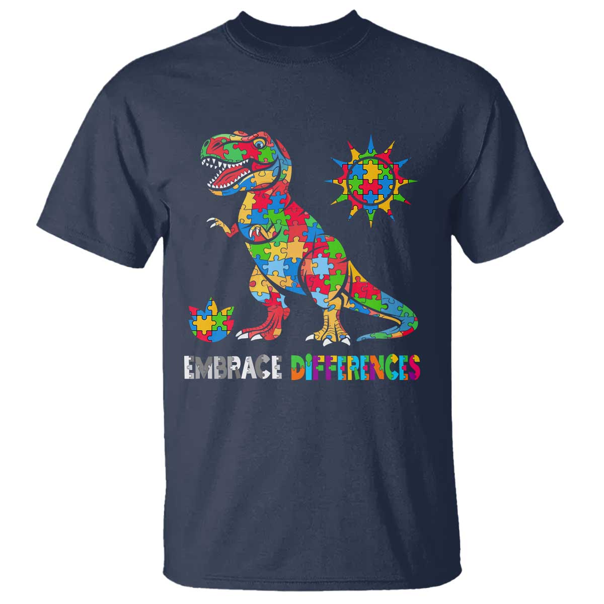 Funny Autism Support Embrace Differences T Shirt Puzzle Dinosaur