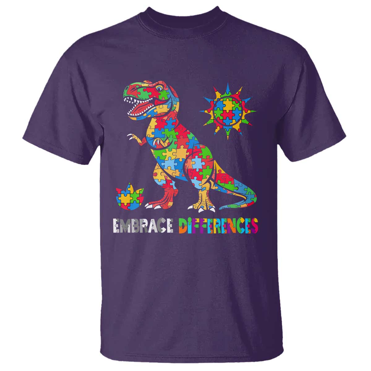 Funny Autism Support Embrace Differences T Shirt Puzzle Dinosaur