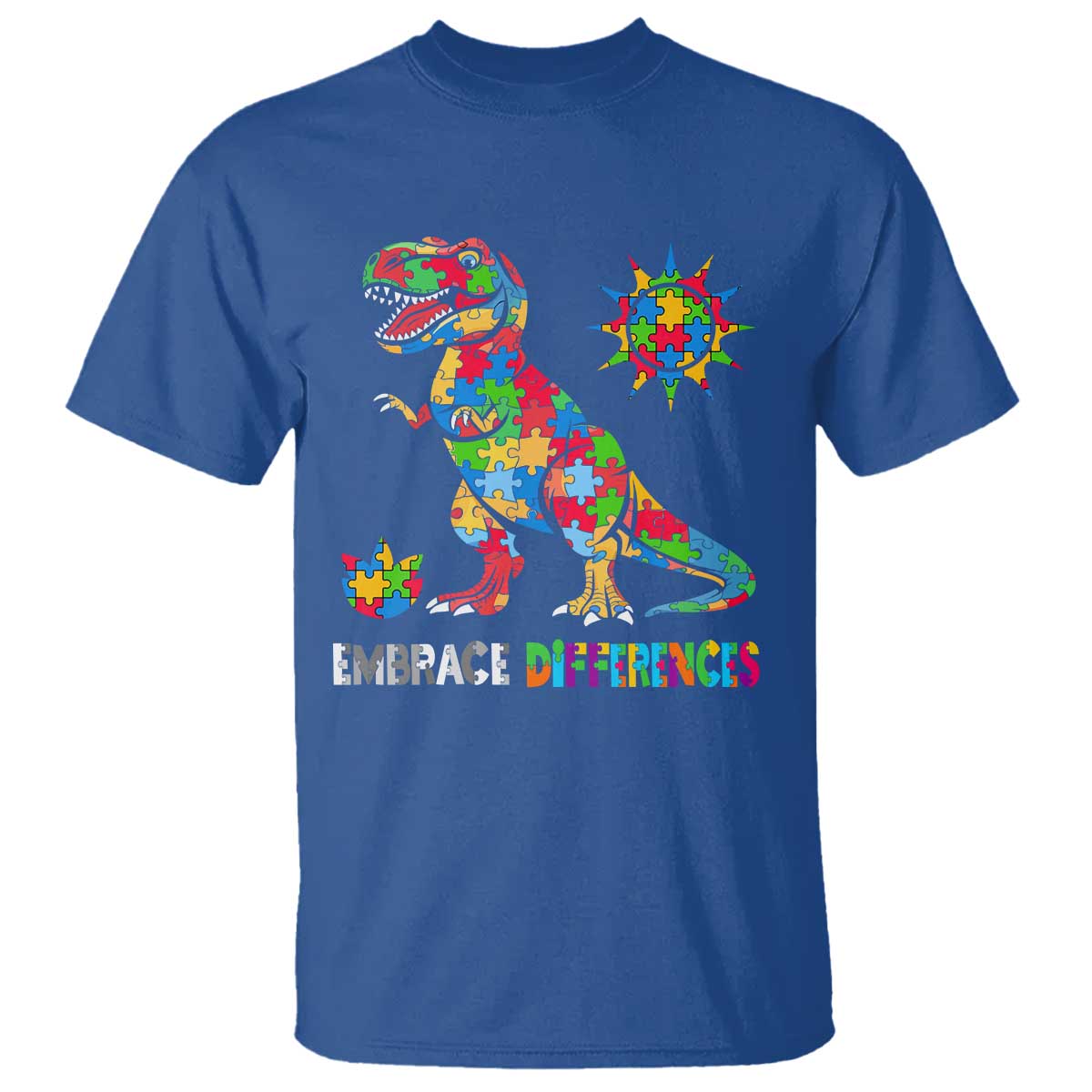 Funny Autism Support Embrace Differences T Shirt Puzzle Dinosaur
