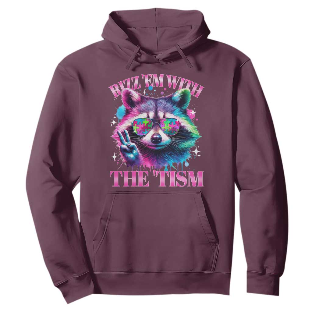 Funny Autism Support Racoon Hoodie Rizz Em With The Tism Meme Autistic