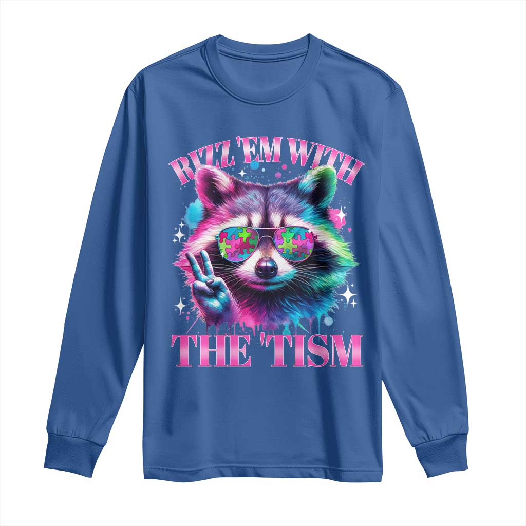 Funny Autism Support Racoon Long Sleeve Shirt Rizz Em With The Tism Meme Autistic