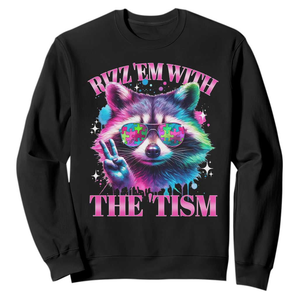 Funny Autism Support Racoon Sweatshirt Rizz Em With The Tism Meme Autistic