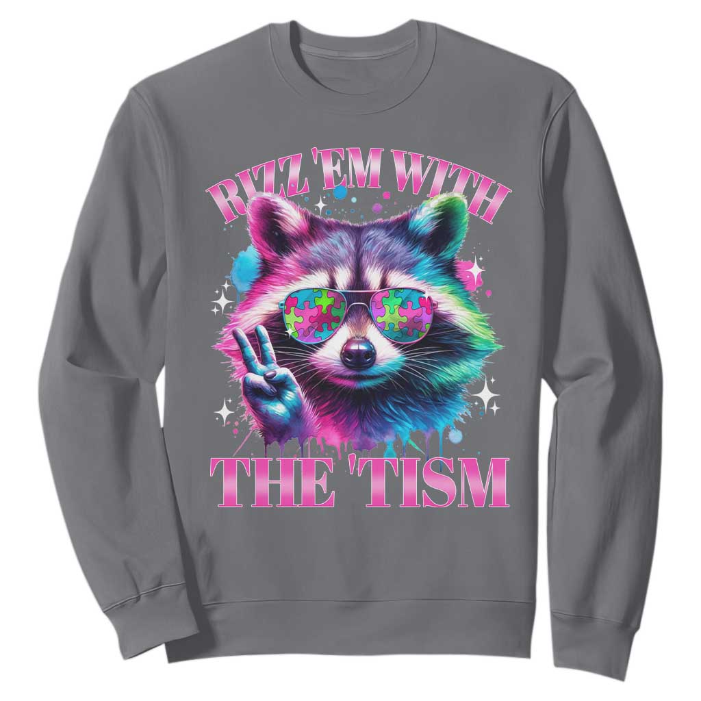 Funny Autism Support Racoon Sweatshirt Rizz Em With The Tism Meme Autistic