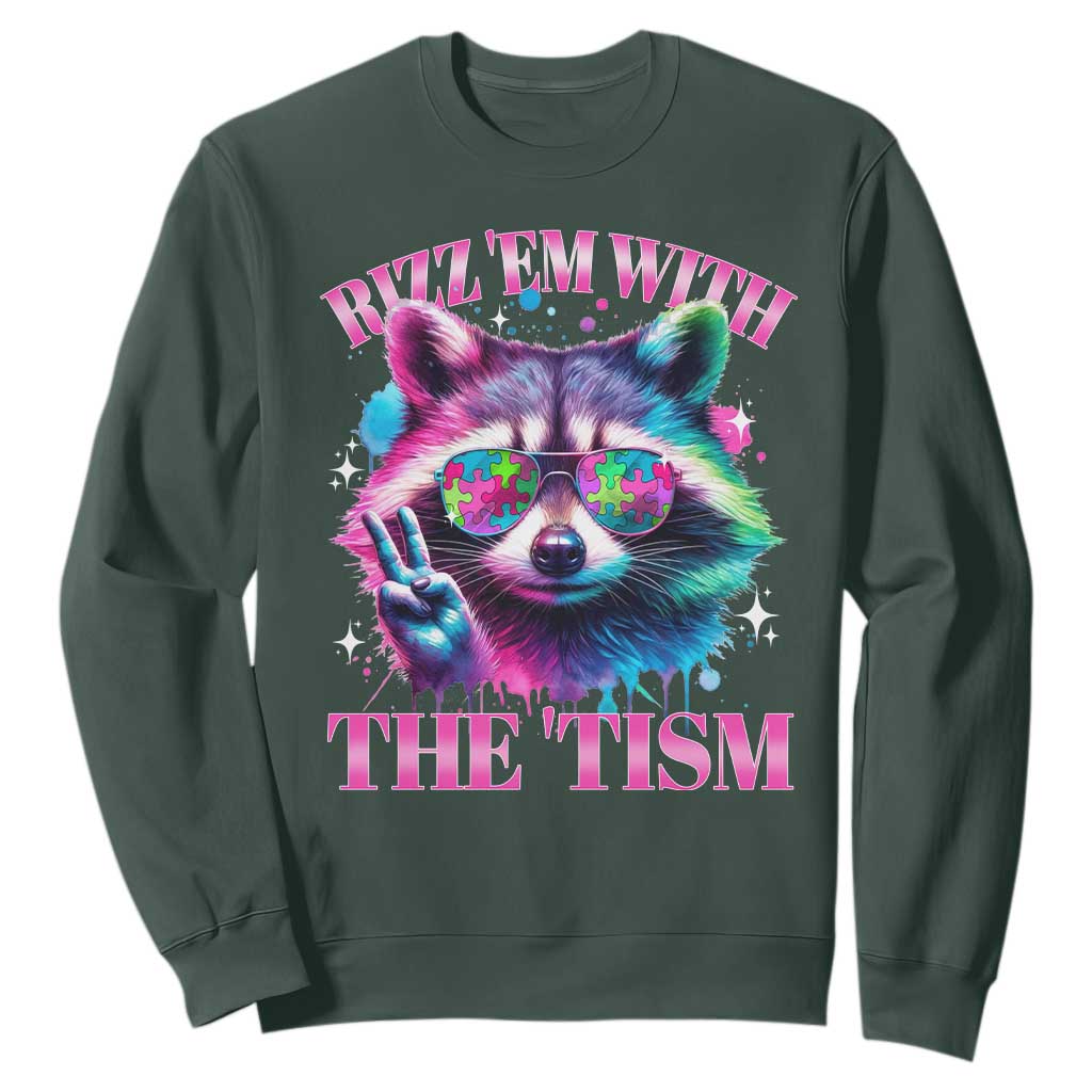 Funny Autism Support Racoon Sweatshirt Rizz Em With The Tism Meme Autistic