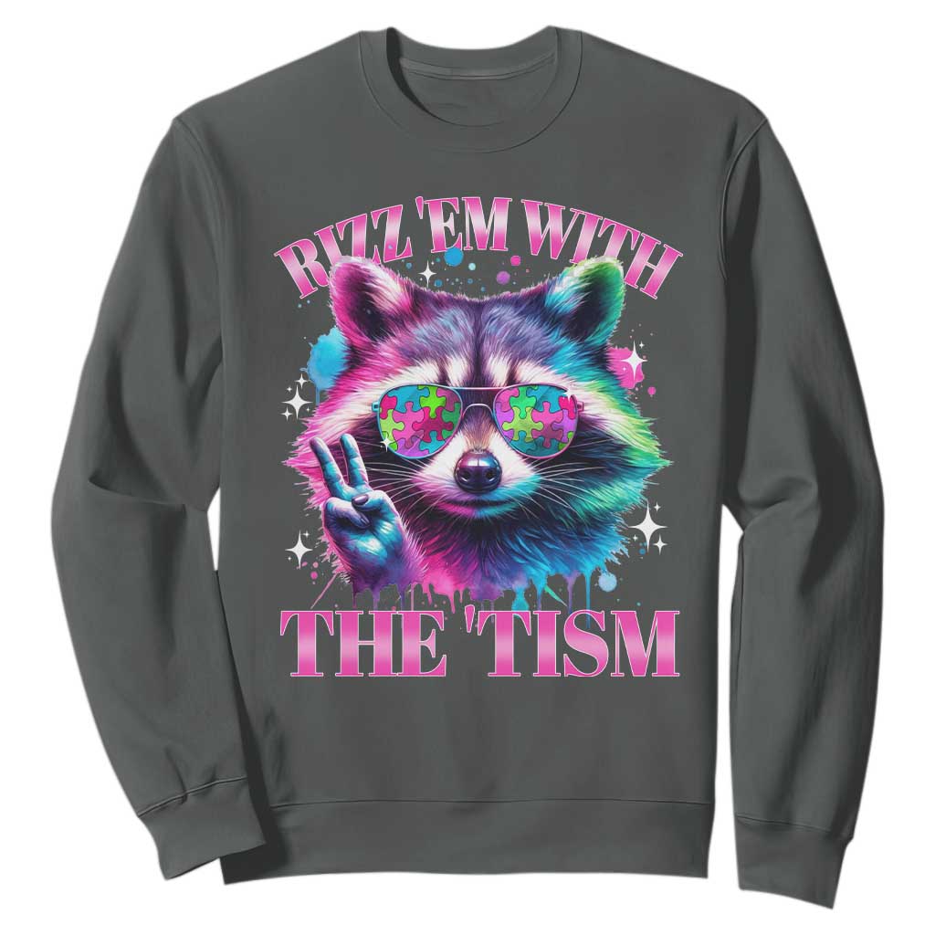 Funny Autism Support Racoon Sweatshirt Rizz Em With The Tism Meme Autistic