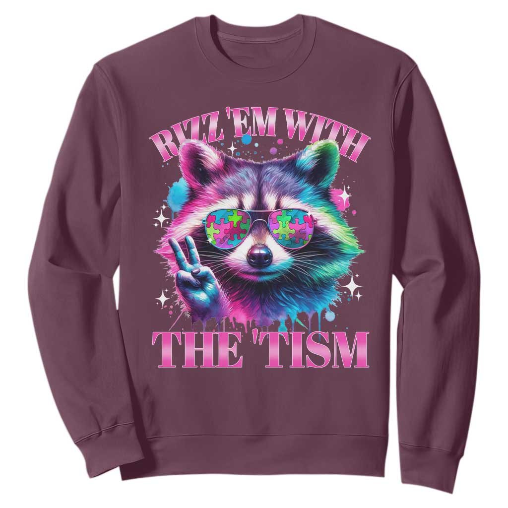 Funny Autism Support Racoon Sweatshirt Rizz Em With The Tism Meme Autistic