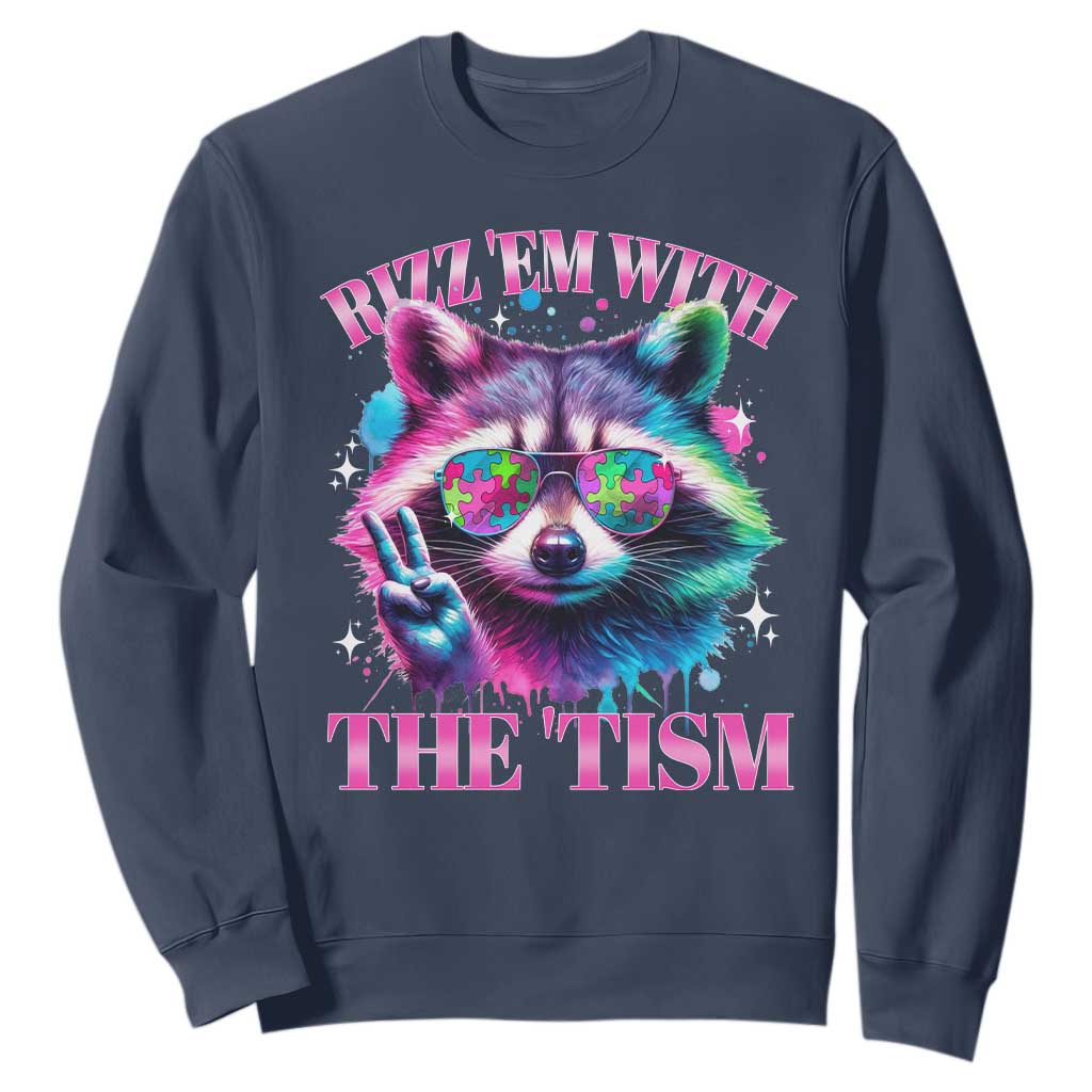 Funny Autism Support Racoon Sweatshirt Rizz Em With The Tism Meme Autistic