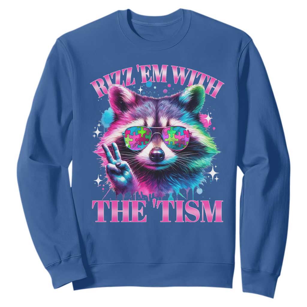 Funny Autism Support Racoon Sweatshirt Rizz Em With The Tism Meme Autistic