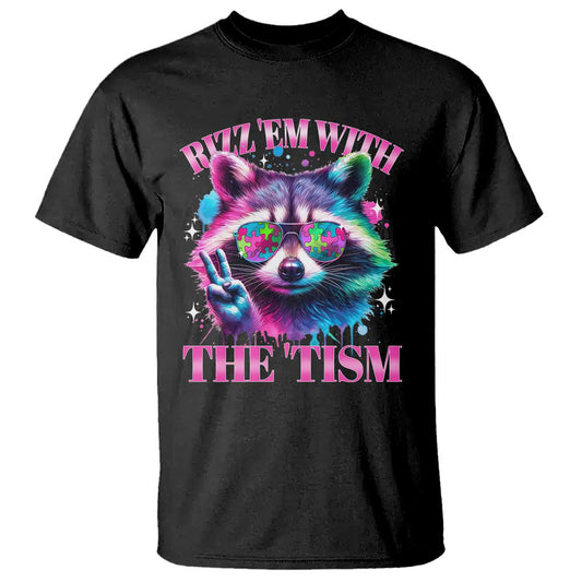 Funny Autism Support Racoon T Shirt Rizz Em With The Tism Meme Autistic