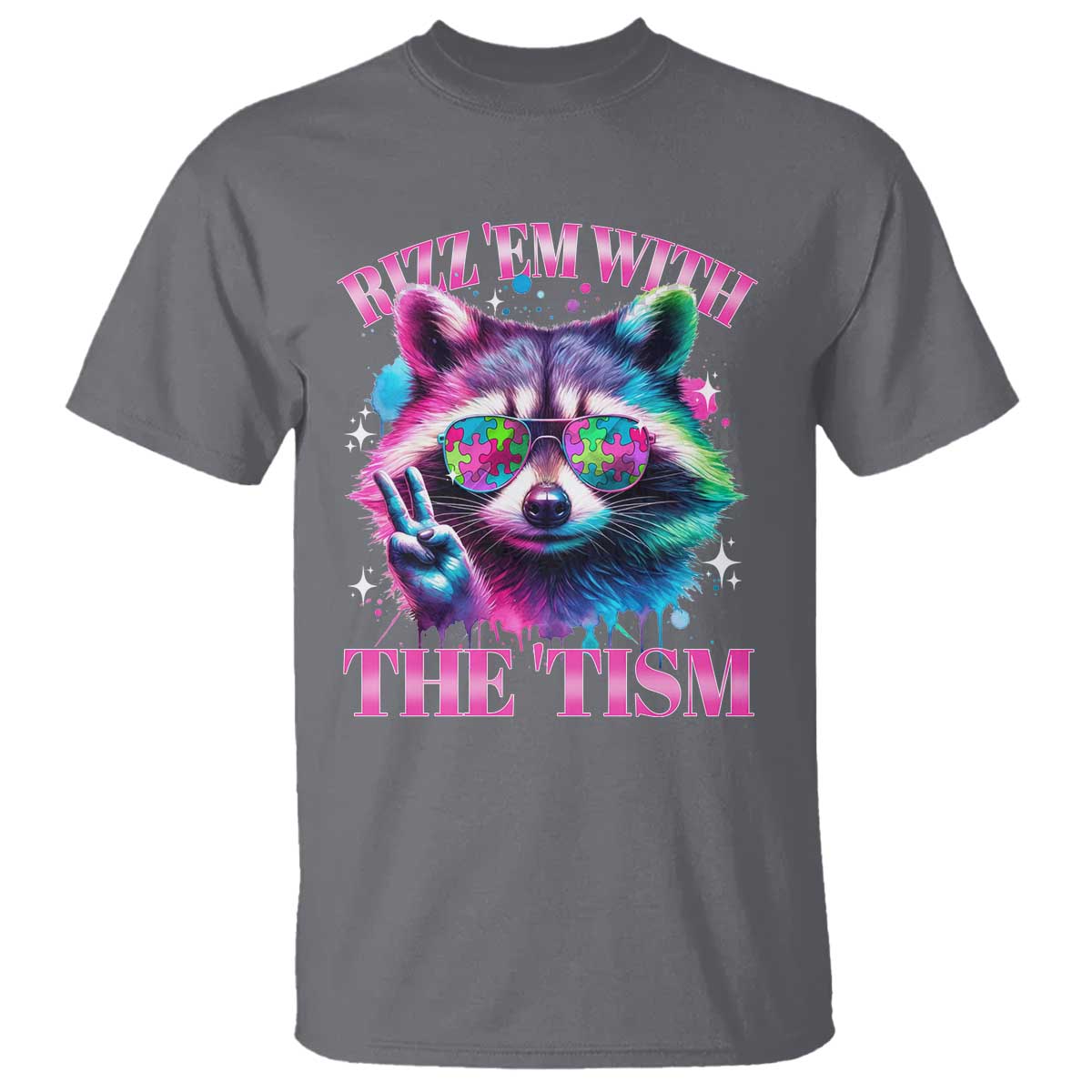 Funny Autism Support Racoon T Shirt Rizz Em With The Tism Meme Autistic
