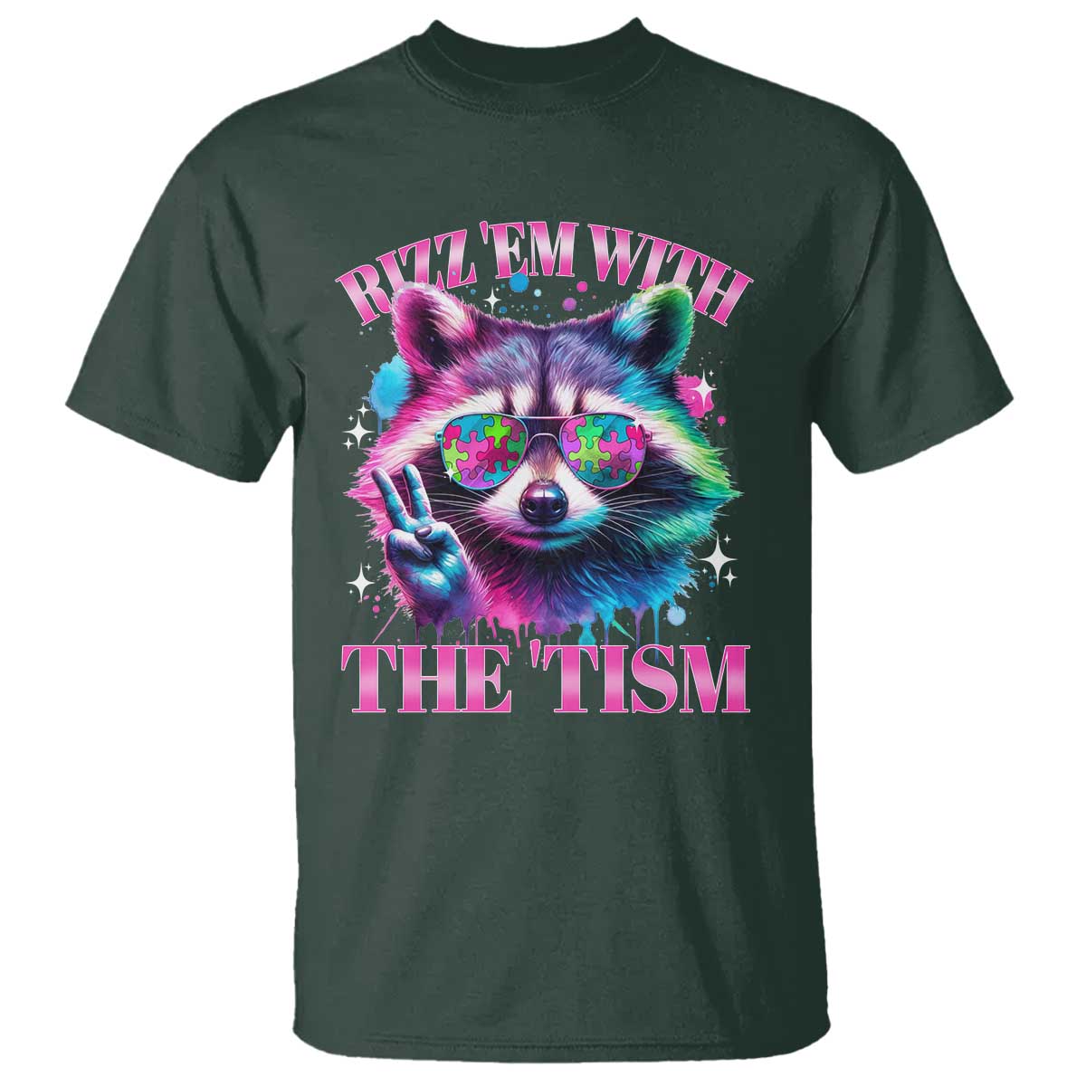 Funny Autism Support Racoon T Shirt Rizz Em With The Tism Meme Autistic