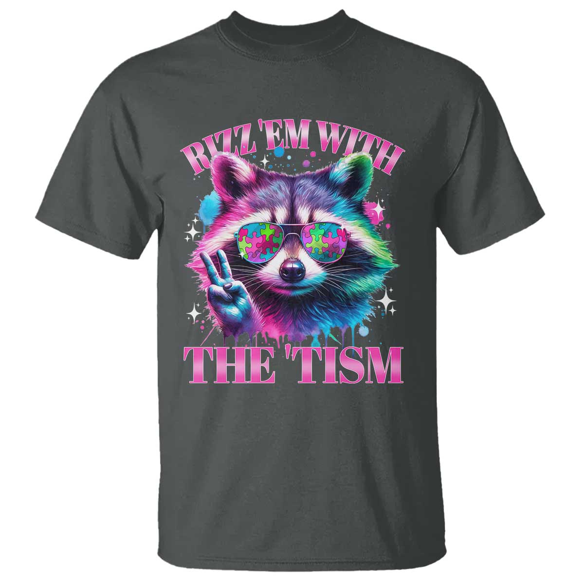 Funny Autism Support Racoon T Shirt Rizz Em With The Tism Meme Autistic