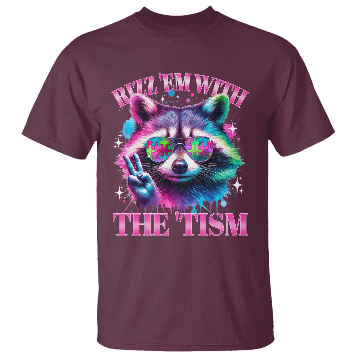 Funny Autism Support Racoon T Shirt Rizz Em With The Tism Meme Autistic