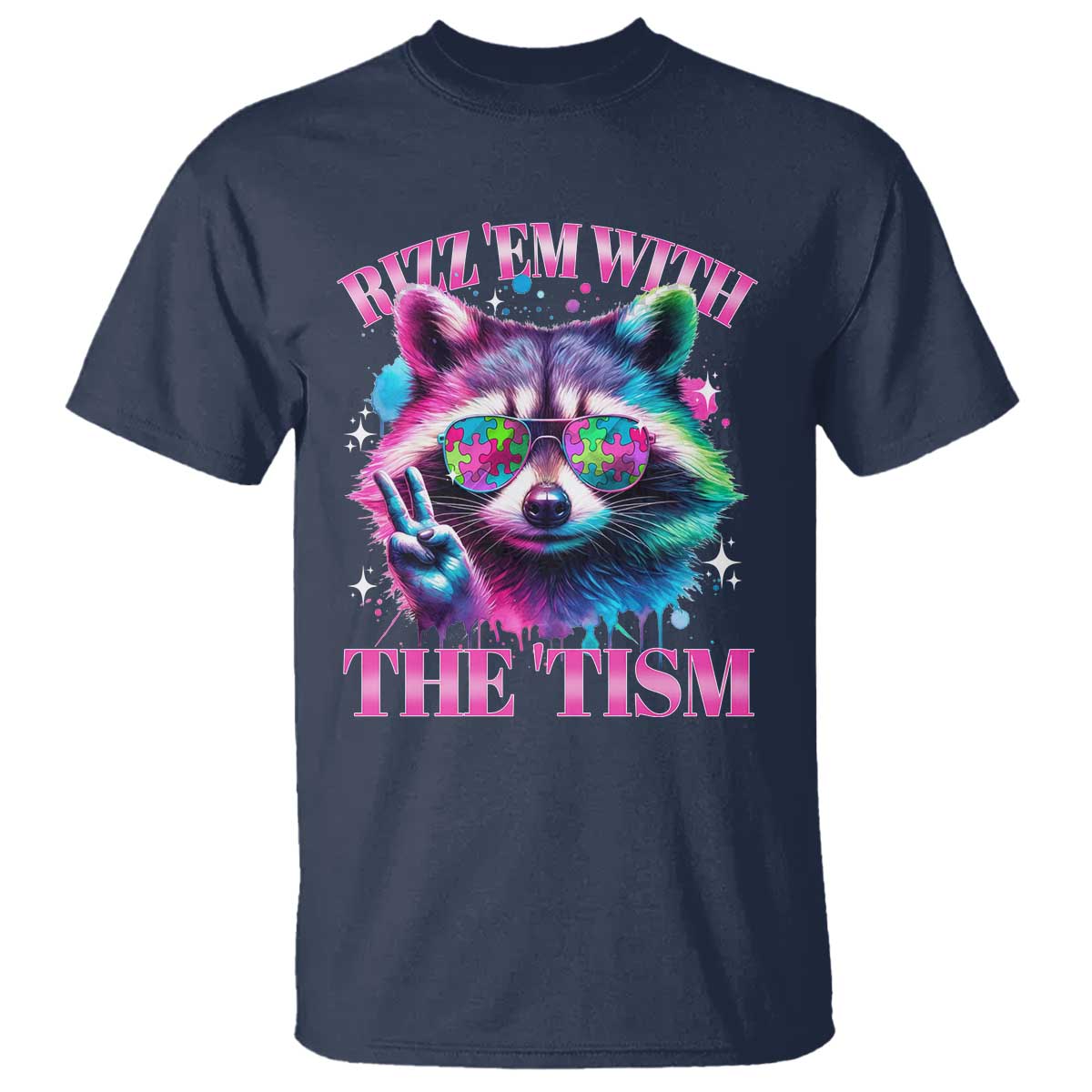 Funny Autism Support Racoon T Shirt Rizz Em With The Tism Meme Autistic