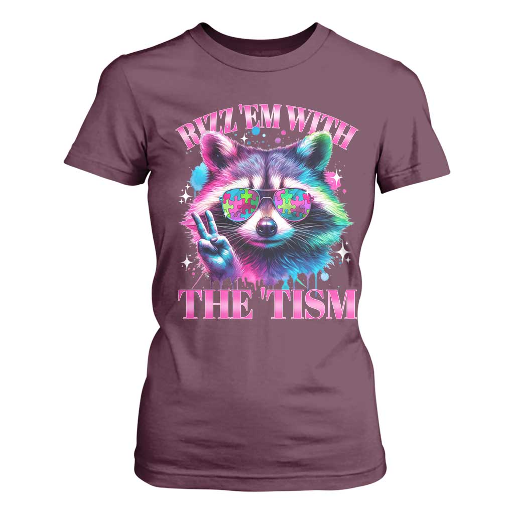 Funny Autism Support Racoon T Shirt For Women Rizz Em With The Tism Meme Autistic