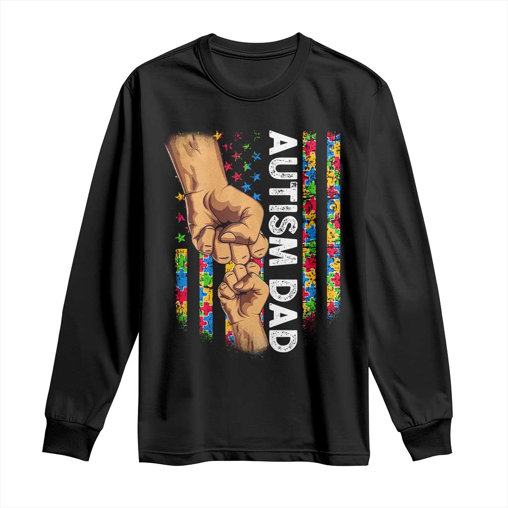 Autism Dad Support American Flag Fist Bump Long Sleeve Shirt