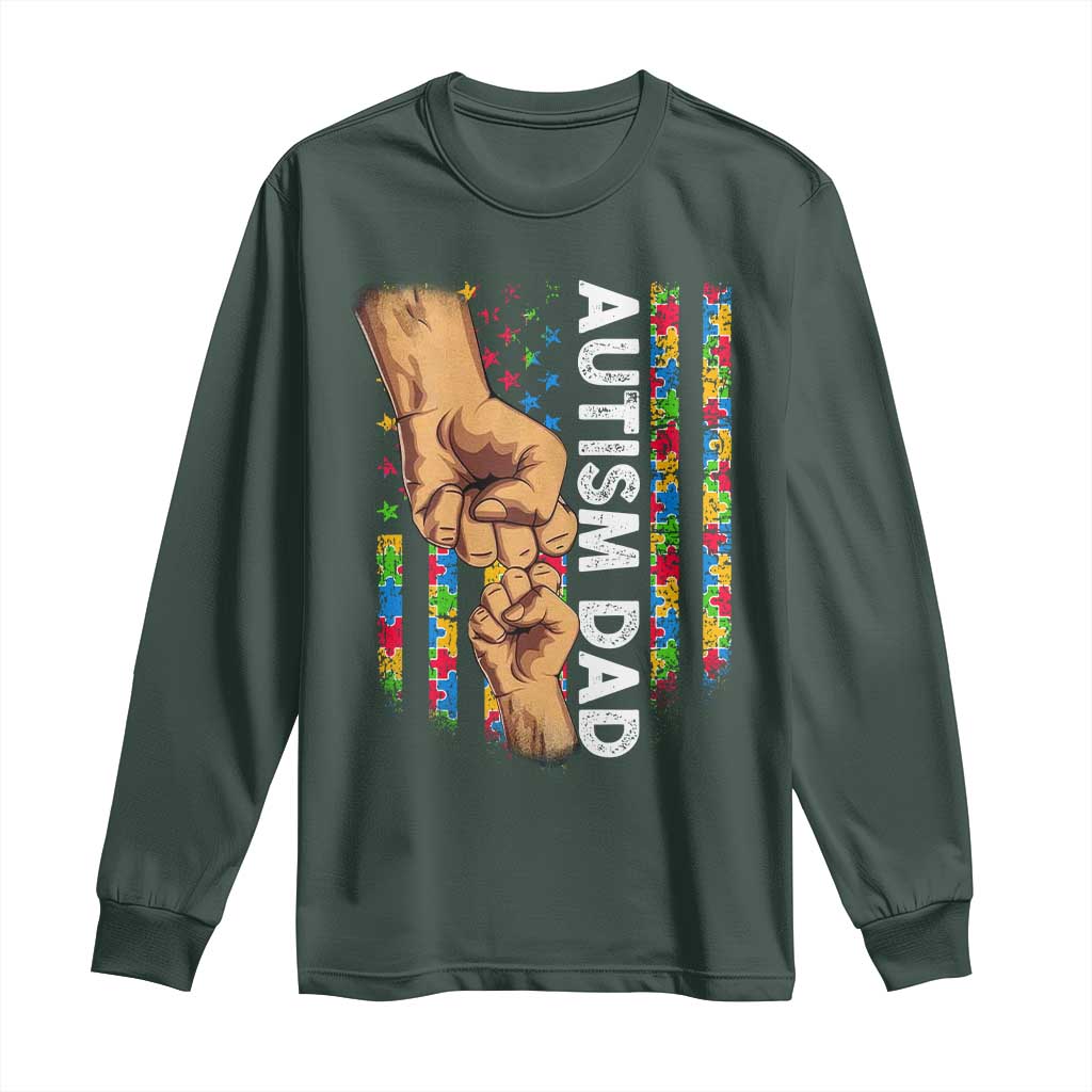 Autism Dad Support American Flag Fist Bump Long Sleeve Shirt