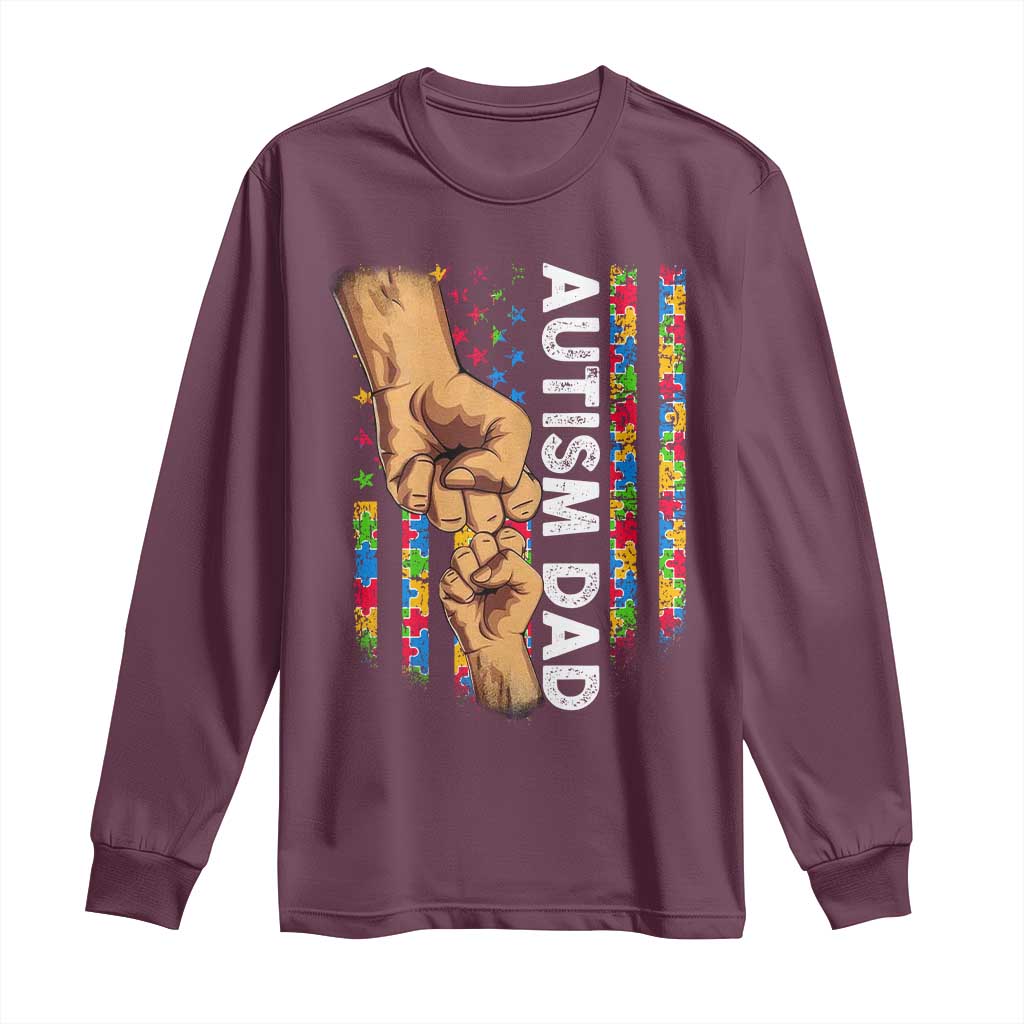 Autism Dad Support American Flag Fist Bump Long Sleeve Shirt