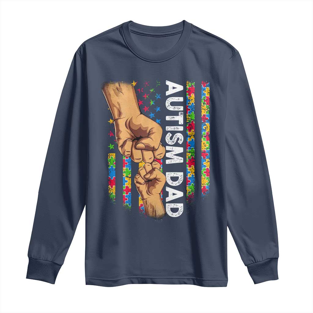 Autism Dad Support American Flag Fist Bump Long Sleeve Shirt