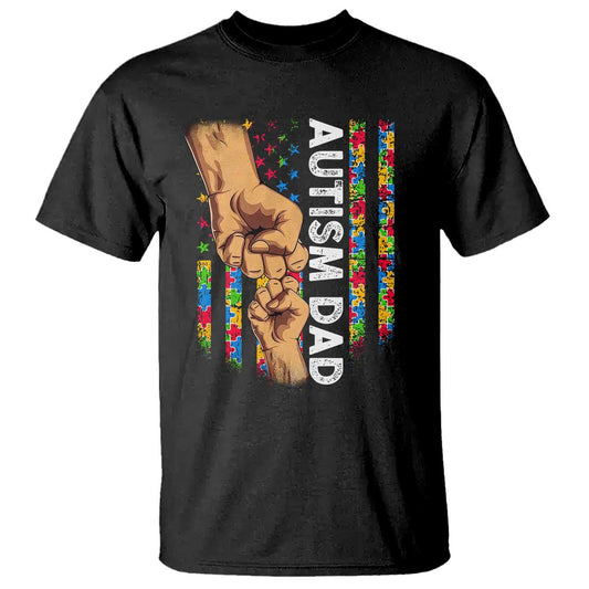 Autism Dad Support American Flag Fist Bump T Shirt