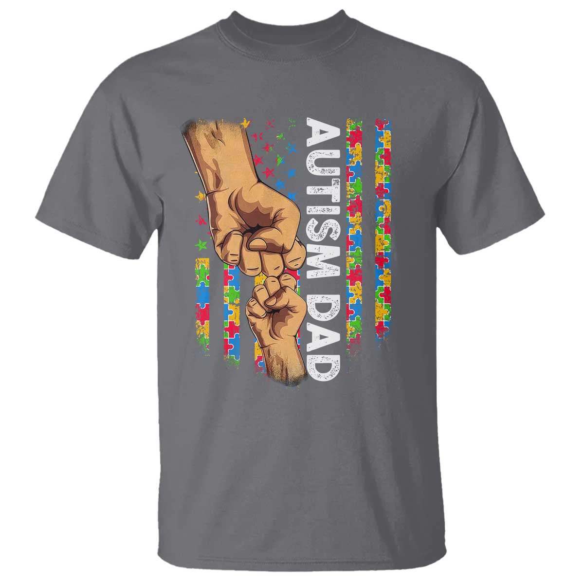 Autism Dad Support American Flag Fist Bump T Shirt