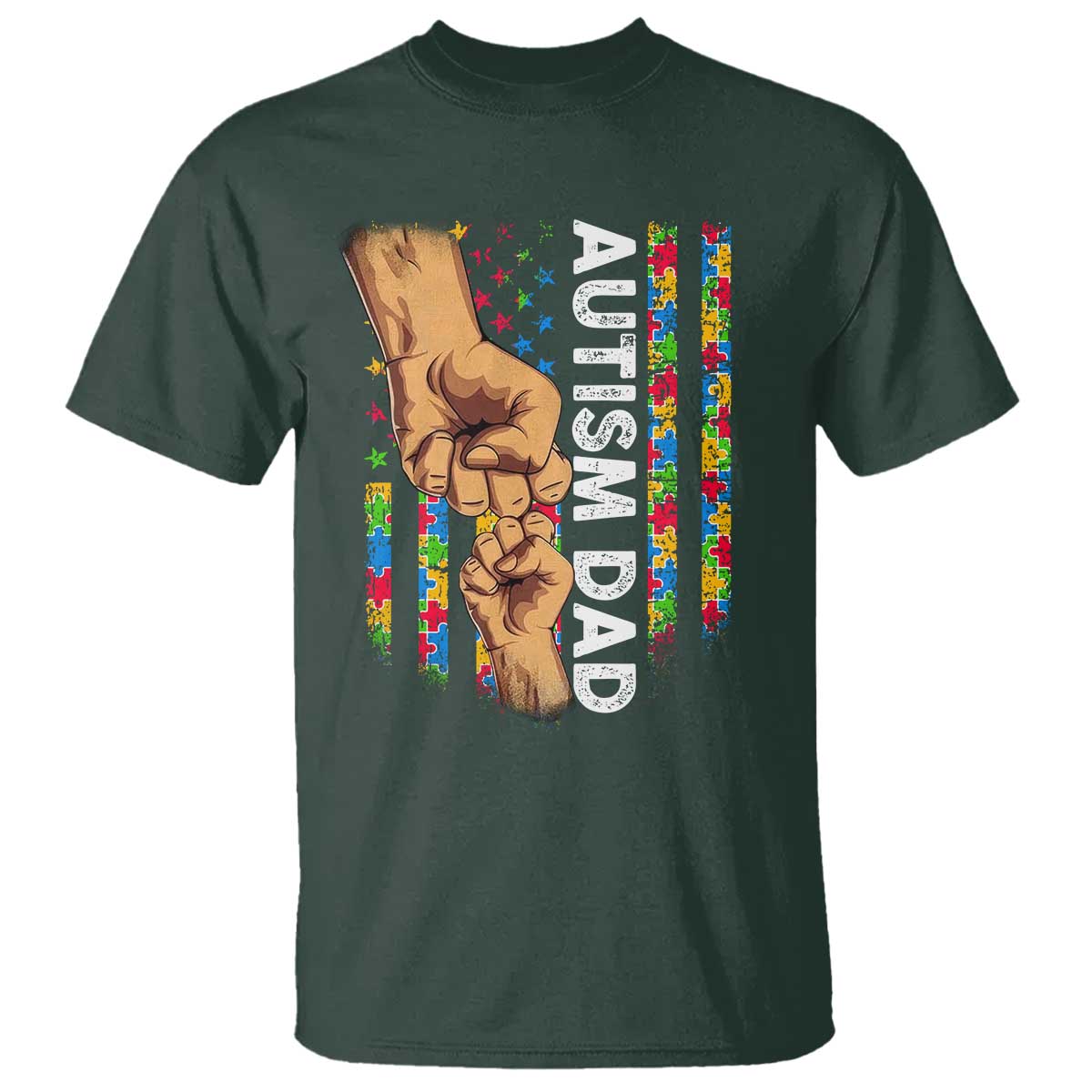 Autism Dad Support American Flag Fist Bump T Shirt